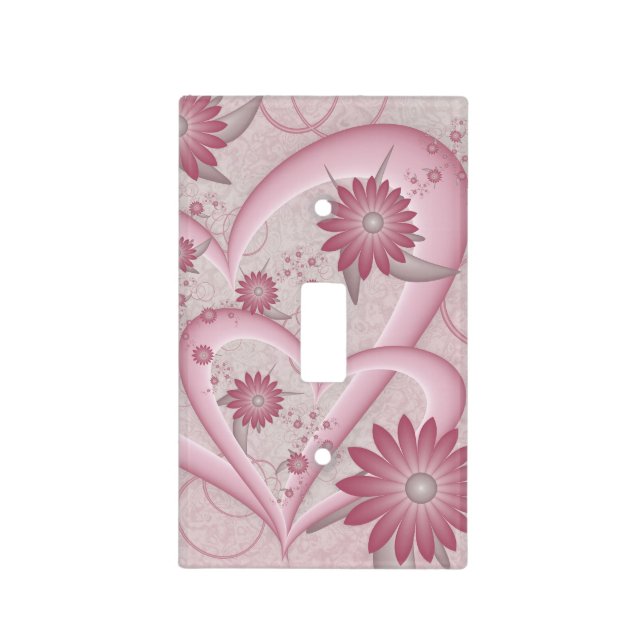 Pink Abstract Hearts & Flowers Love Fractal Art Light Switch Cover (Front)
