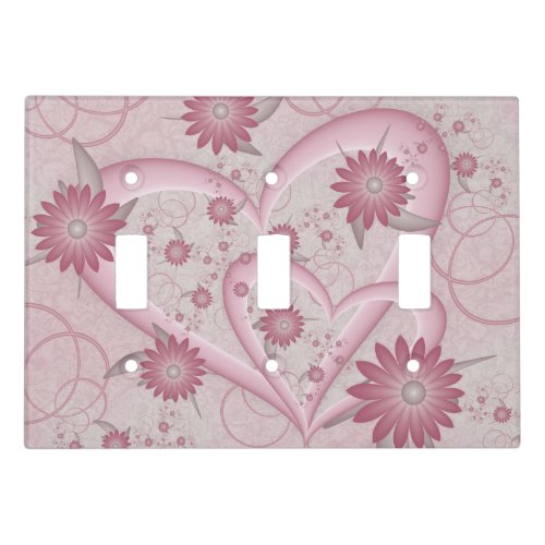 Pink Abstract Hearts  Flowers Love Fractal Art Light Switch Cover
