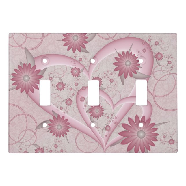 Pink Abstract Hearts & Flowers Love Fractal Art Light Switch Cover (Front)