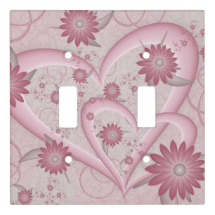 Pink Abstract Hearts & Flowers Love Fractal Art Light Switch Cover
