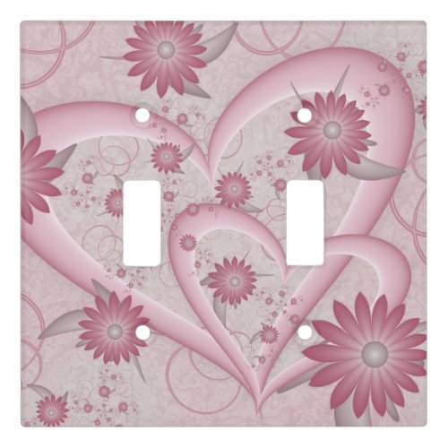 Pink Abstract Hearts  Flowers Love Fractal Art Light Switch Cover