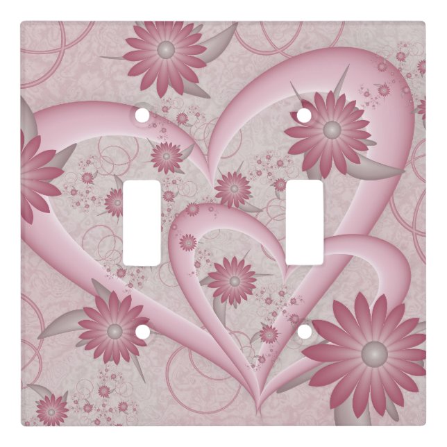 Pink Abstract Hearts & Flowers Love Fractal Art Light Switch Cover (Front)