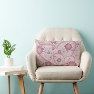 Pink Abstract Hearts & Flowers Love Fractal Art Lumbar Pillow