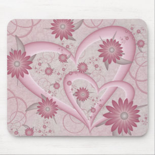 Pink Abstract Hearts & Flowers Love Fractal Art Mouse Pad