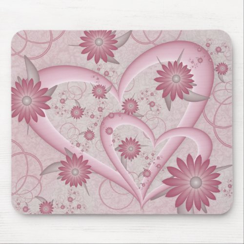 Pink Abstract Hearts  Flowers Love Fractal Art Mouse Pad