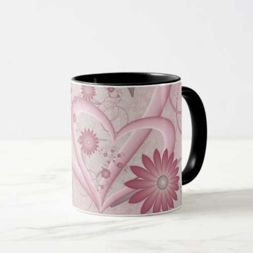 Pink Abstract Hearts  Flowers Love Fractal Art Mug