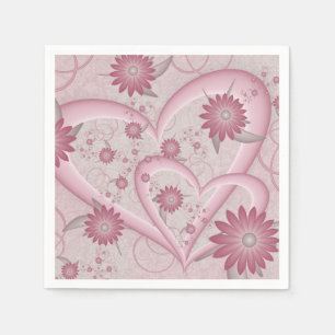 Pink Abstract Hearts & Flowers Love Fractal Art Napkins