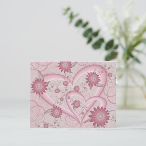 Pink Abstract Hearts  Flowers Love Fractal Art Note Card