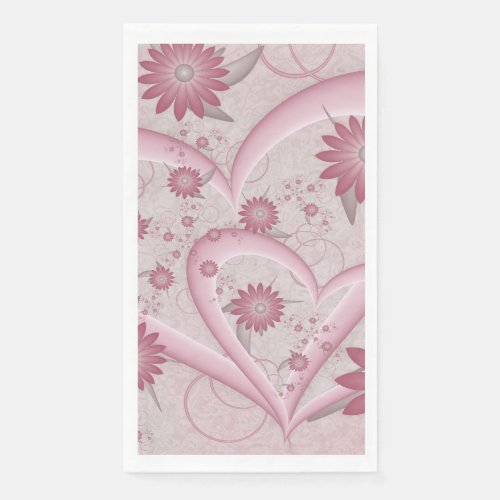 Pink Abstract Hearts  Flowers Love Fractal Art Paper Guest Towels