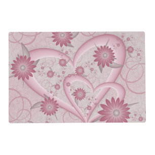 Pink Abstract Hearts & Flowers Love Fractal Art Placemat