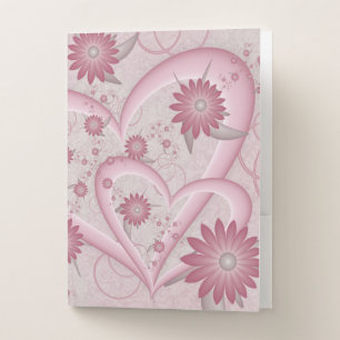Pink Abstract Hearts & Flowers Love Fractal Art Pocket Folder