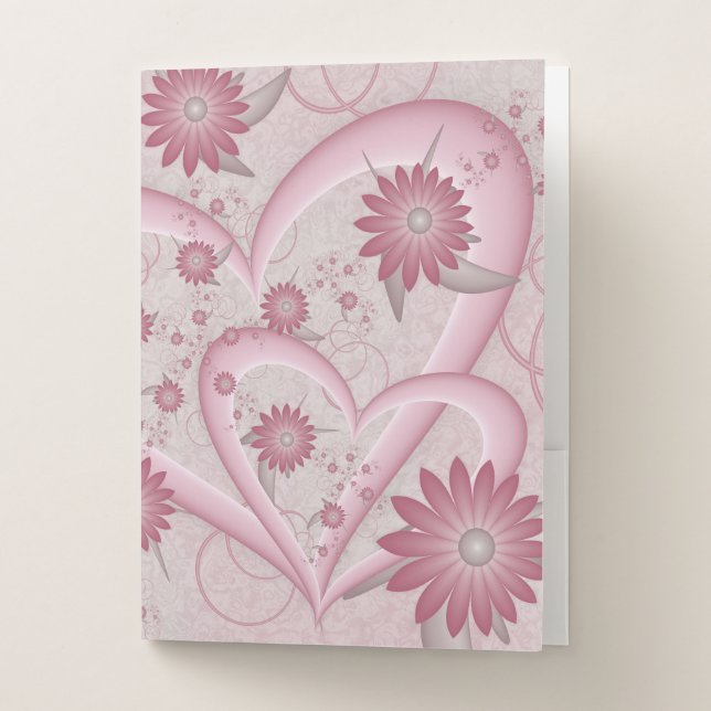 Pink Abstract Hearts & Flowers Love Fractal Art Pocket Folder (Front)