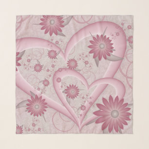 Pink Abstract Hearts & Flowers Love Fractal Art Scarf