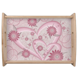 Pink Abstract Hearts & Flowers Love Fractal Art Serving Tray