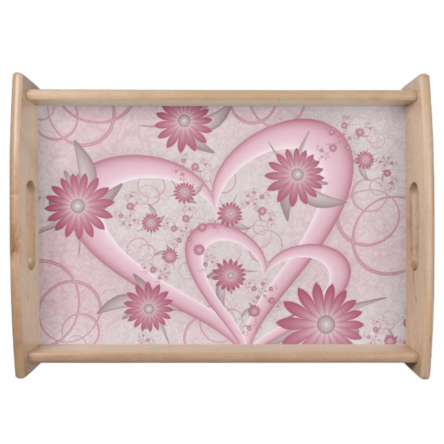 Pink Abstract Hearts & Flowers Love Fractal Art Serving Tray (Front)
