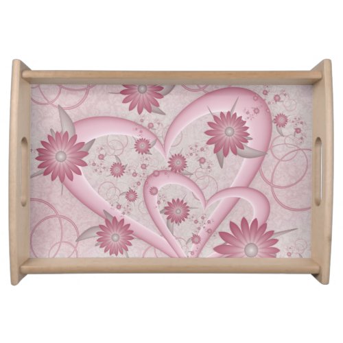 Pink Abstract Hearts  Flowers Love Fractal Art Serving Tray