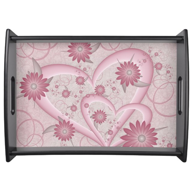 Pink Abstract Hearts & Flowers Love Fractal Art Serving Tray (Front)