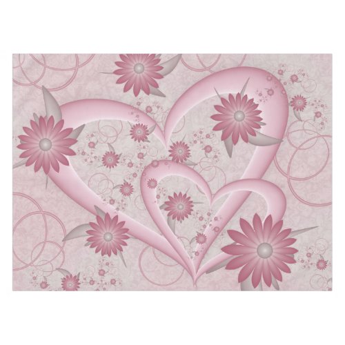 Pink Abstract Hearts  Flowers Love Fractal Art Tablecloth