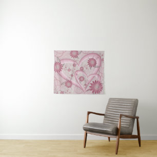 Pink Abstract Hearts & Flowers Love Fractal Art Tapestry