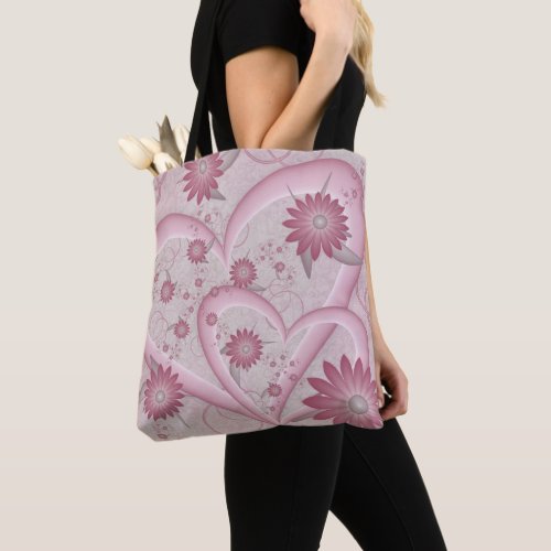 Pink Abstract Hearts  Flowers Love Fractal Art Tote Bag