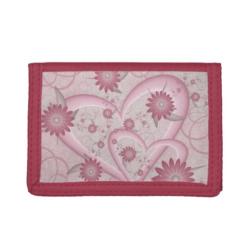 Pink Abstract Hearts  Flowers Love Fractal Art Trifold Wallet