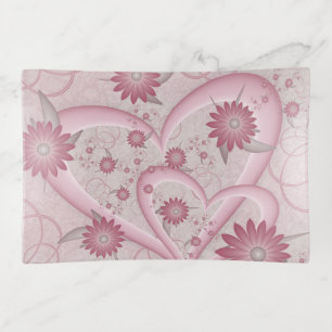 Pink Abstract Hearts & Flowers Love Fractal Art Trinket Tray