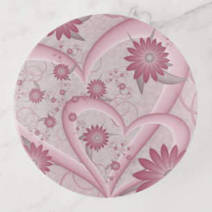 Pink Abstract Hearts & Flowers Love Fractal Art Trinket Tray