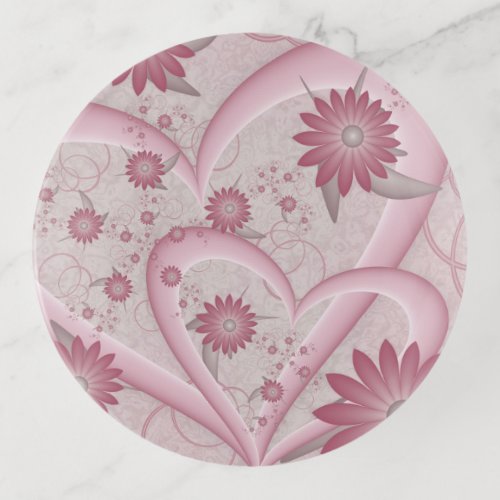 Pink Abstract Hearts  Flowers Love Fractal Art Trinket Tray