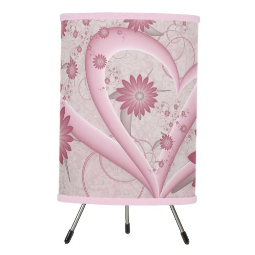 Pink Abstract Hearts  Flowers Love Fractal Art Tripod Lamp