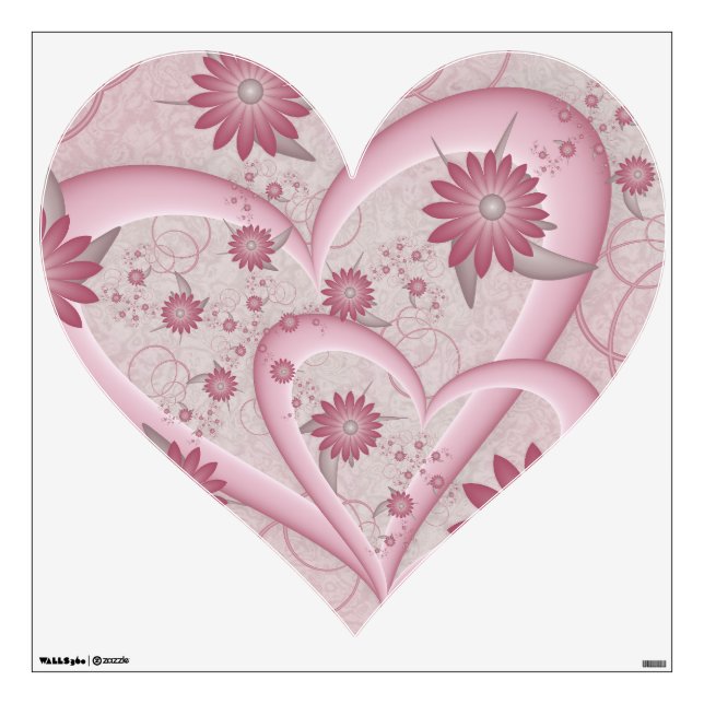 Pink Abstract Hearts & Flowers Love Fractal Art Wall Decal (Front)