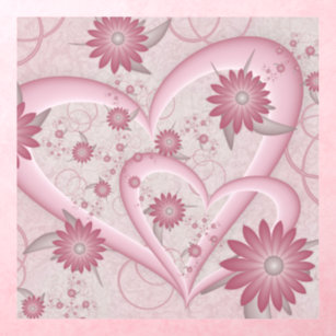 Pink Abstract Hearts & Flowers Love Fractal Art Wall Decal