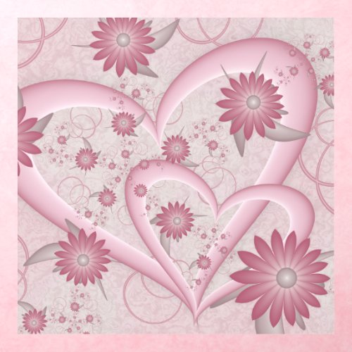 Pink Abstract Hearts  Flowers Love Fractal Art Wall Decal