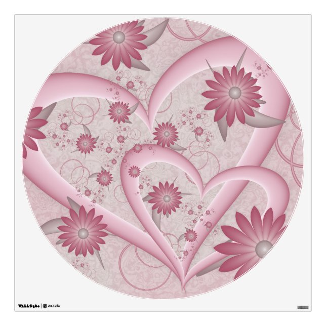 Pink Abstract Hearts & Flowers Love Fractal Art Wall Decal (Front)
