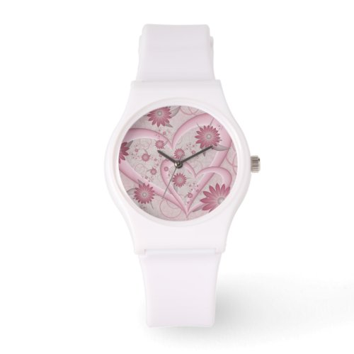 Pink Abstract Hearts  Flowers Love Fractal Art Watch