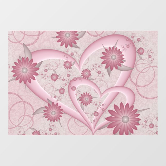 Pink Abstract Hearts & Flowers Love Fractal Art Window Cling (Sheet)