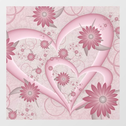 Pink Abstract Hearts  Flowers Love Fractal Art Window Cling