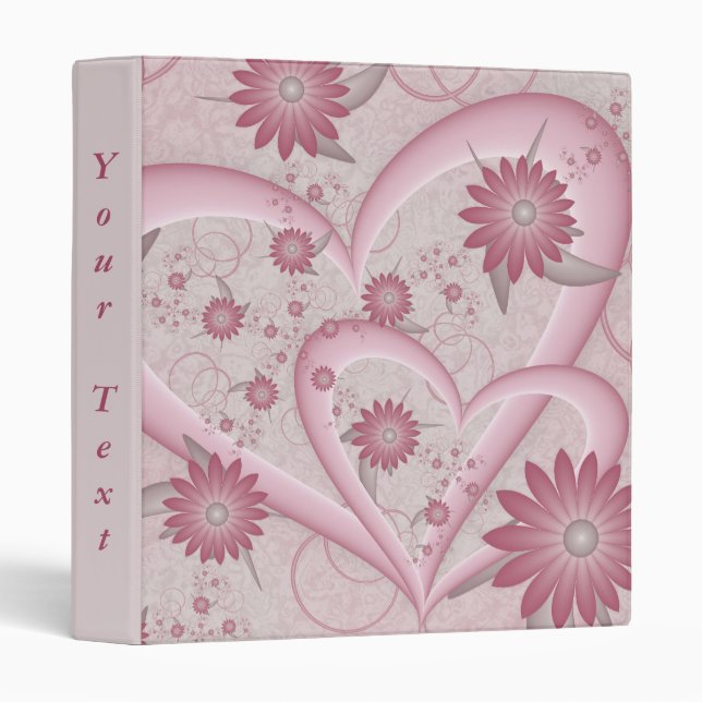 Pink Abstract Hearts & Flowers Love Fractal Custom 3 Ring Binder (Front/Spine)