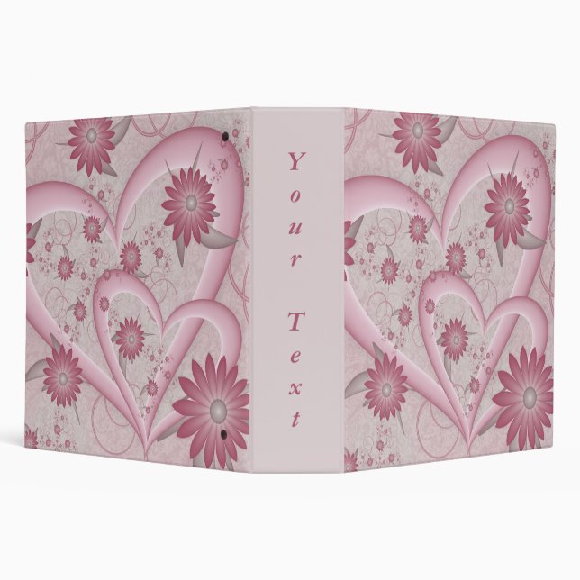 Pink Abstract Hearts & Flowers Love Fractal Custom 3 Ring Binder (Background)