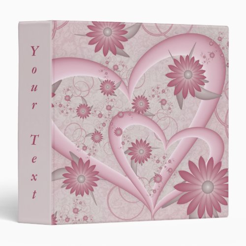 Pink Abstract Hearts  Flowers Love Fractal Custom 3 Ring Binder