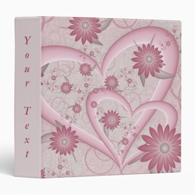 Pink Abstract Hearts & Flowers Love Fractal Custom 3 Ring Binder (Front/Spine)