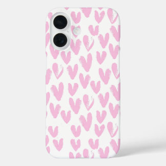 Pink Abstract Hearts On White iPhone 16 Case