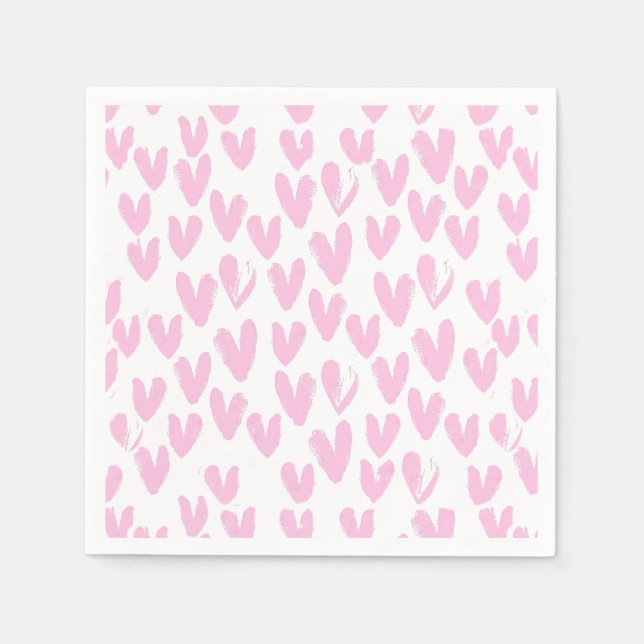 Pink Abstract Hearts On White Napkins (Front)