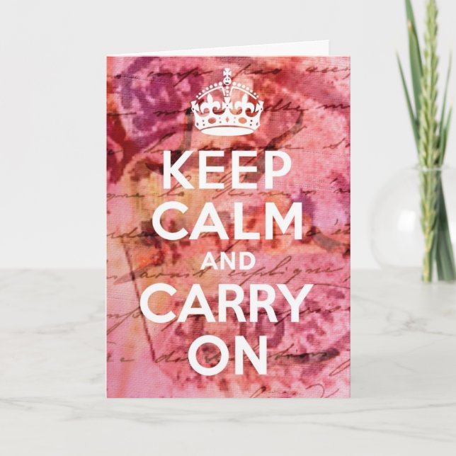 Pink Abstract Keep Calm and Carry On Card (Front)