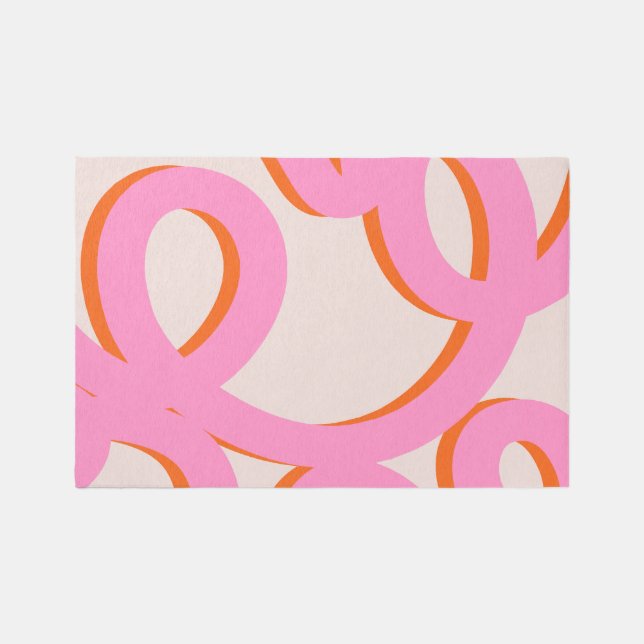 Pink Abstract Line Brush Strokes Rug (Front)