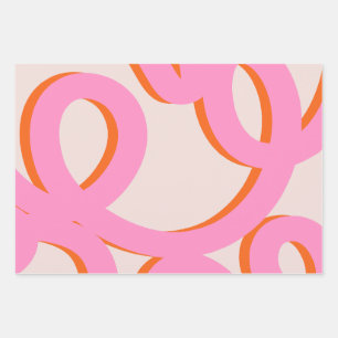 Pink Abstract Line Brush Strokes Wrapping Paper Sheets