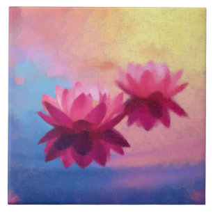 Pink Abstract Lotus Flowers Ceramic Tile