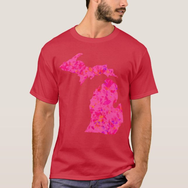 Pink abstract Michigan Silhouette T-Shirt (Front)