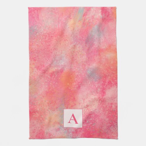 Pink Abstract Monogram Kitchen Towel