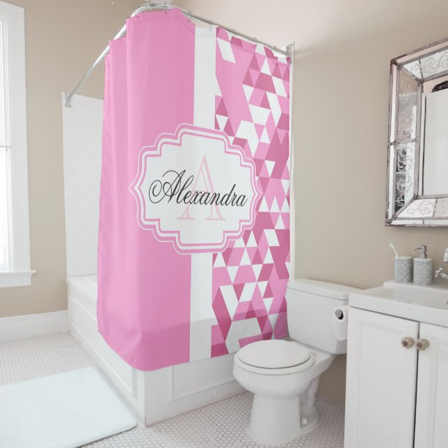 Pink Abstract Pattern Shower Curtain (In Situ)