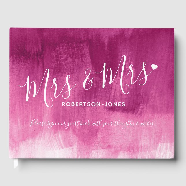 Pink abstract personalized mrs and mrs wedding guest book (Front)